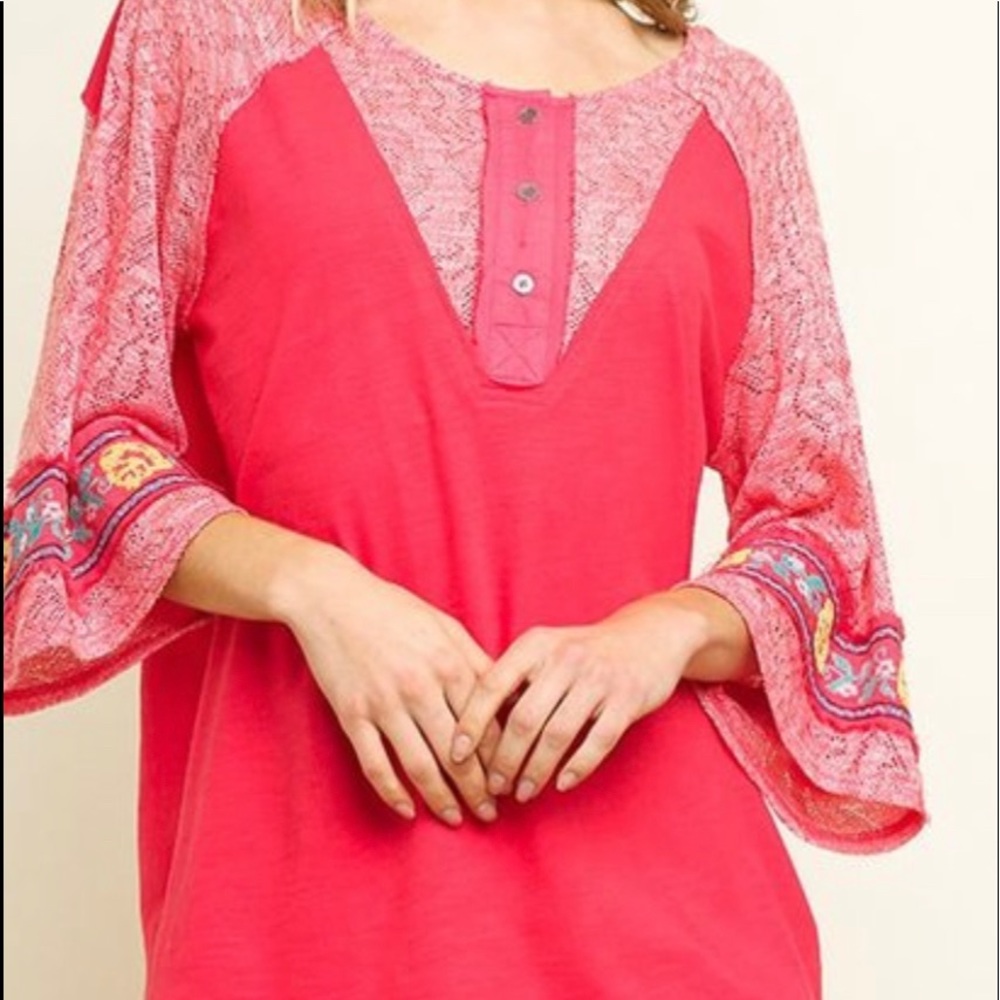 Bright coral slub knit top. Just in!